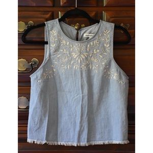 Blue and White Embroidered Top